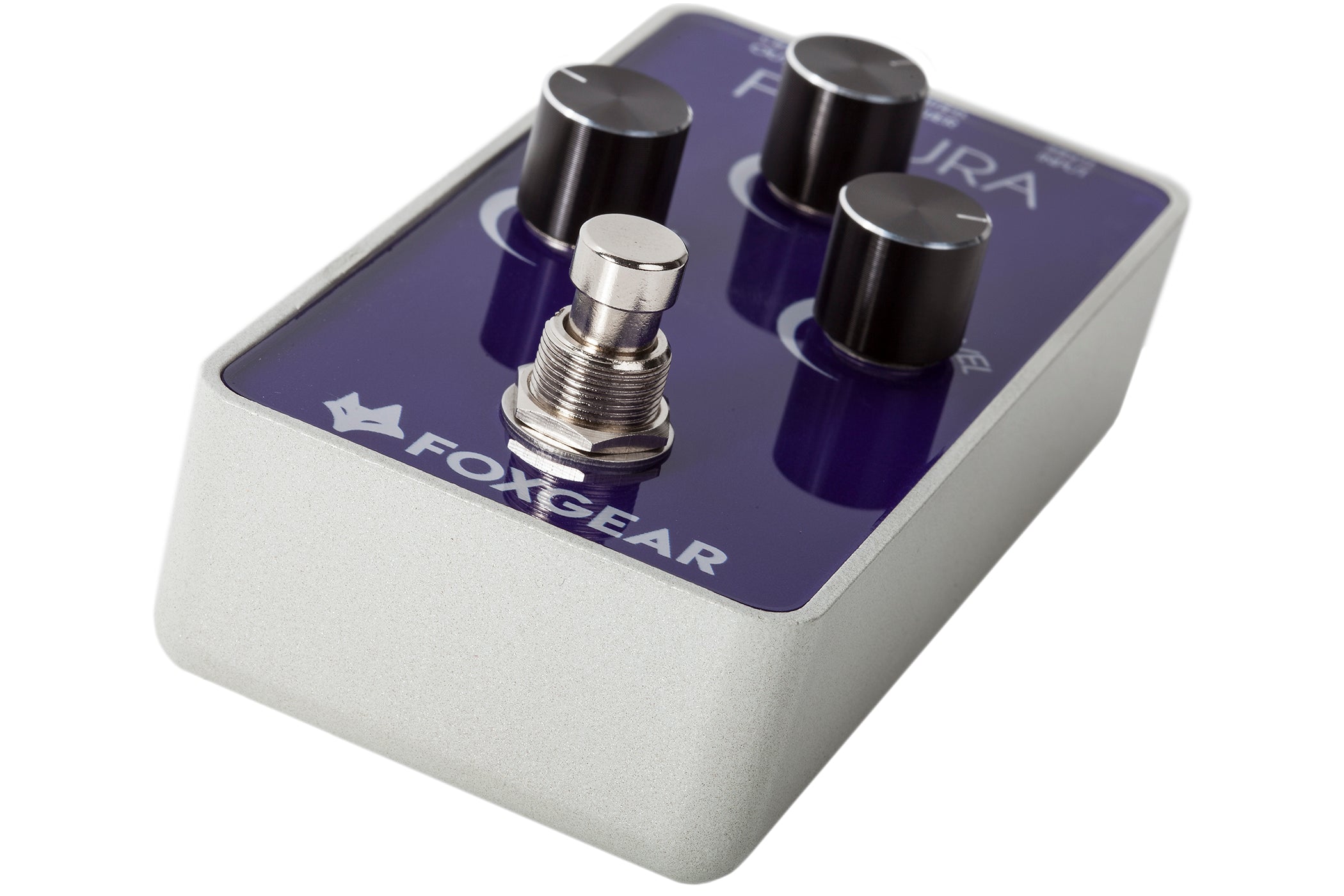 Foxgear Futura delay reverb pedal — angled upshot view