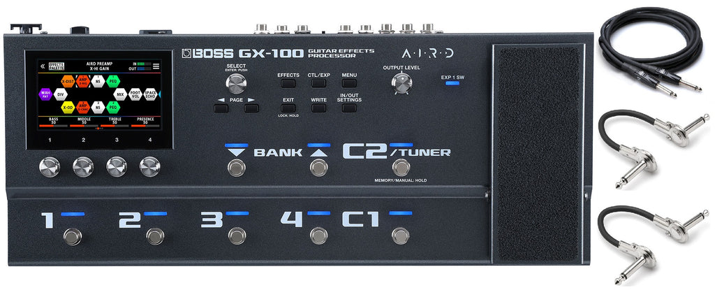 Boss GX-100 guitar multi-effects processor — top view with included cables