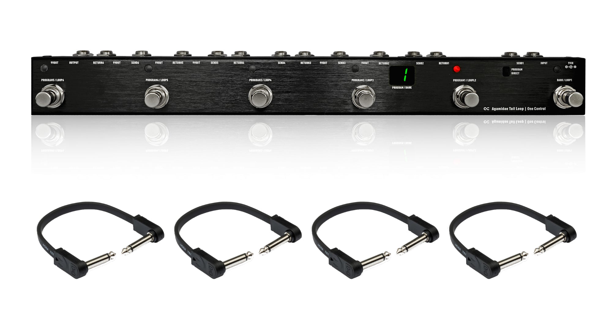 One Control Agamidae Tail Loop switcher with four black patch cables