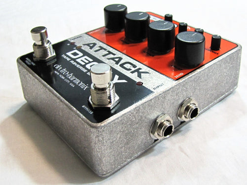 Electro-Harmonix Attack Decay pedal angled view with knobs