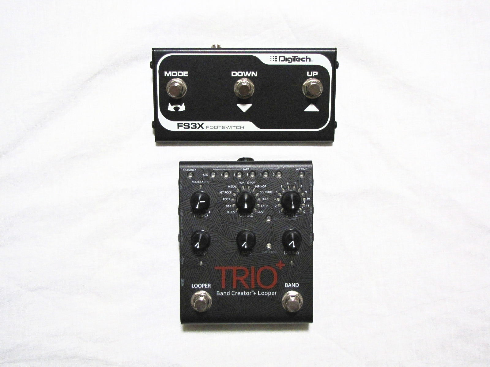 DigiTech Trio+ Band Creator Looper pedal — front angle with FS3X footswitch
