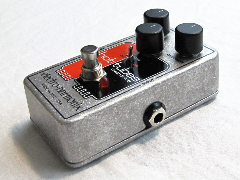 Electro-Harmonix Hot Tubes Nano overdrive pedal, angled view of controls