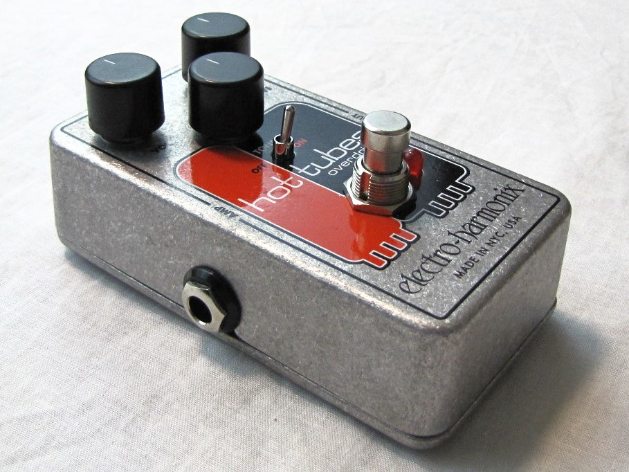 Electro-Harmonix Hot Tubes Nano overdrive pedal, side view with jacks