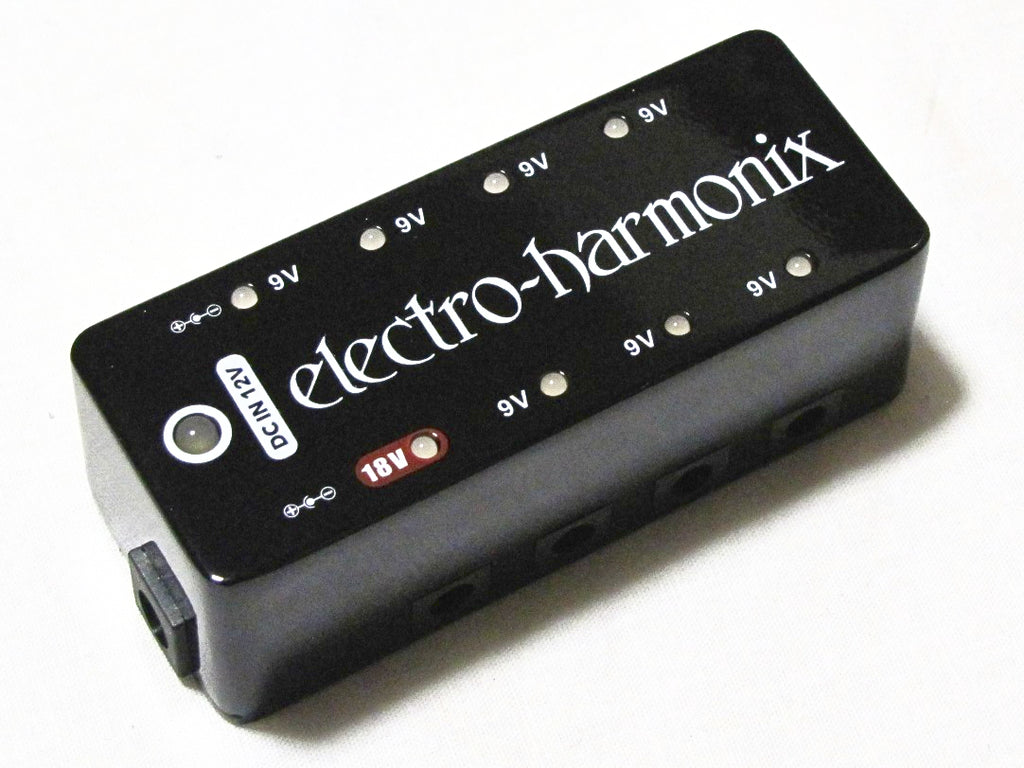 Electro-Harmonix S8 power supply — black chassis with input jack, detail view
