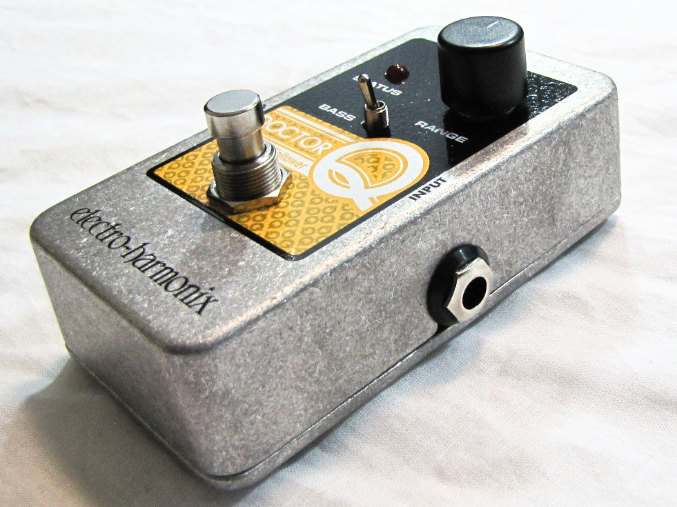Electro-Harmonix Doctor Q envelope filter pedal — silver chassis, angled view