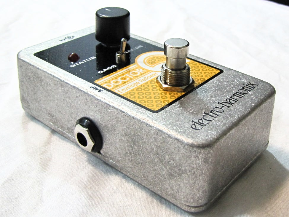 Electro-Harmonix Doctor Q envelope filter pedal — silver enclosure, side jacks detail