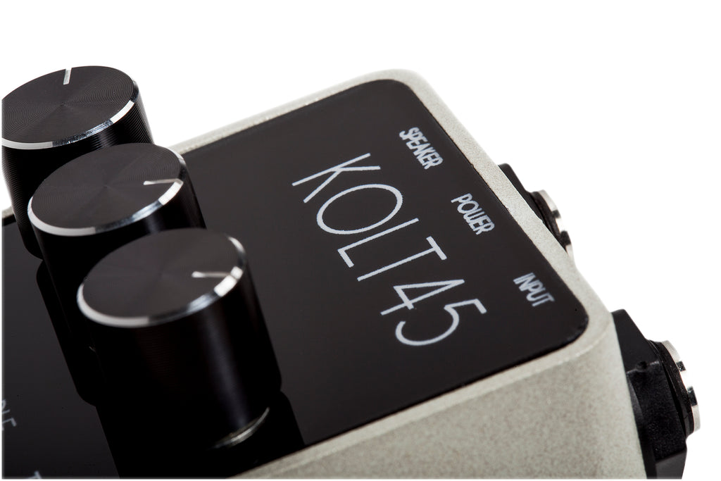 Foxgear Kolt 45 power amplifier pedal — Kolt logo close-up