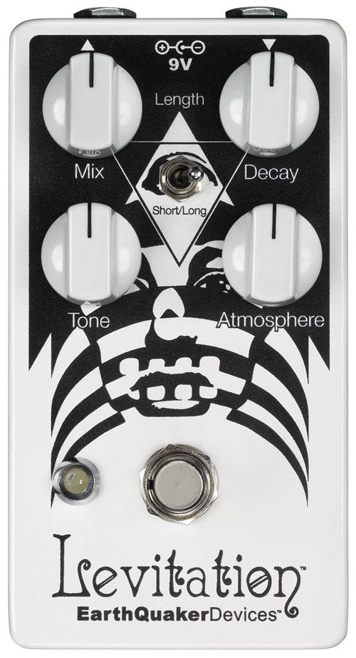 EarthQuaker Devices Levitation V2 reverb pedal — white and black housing, top view