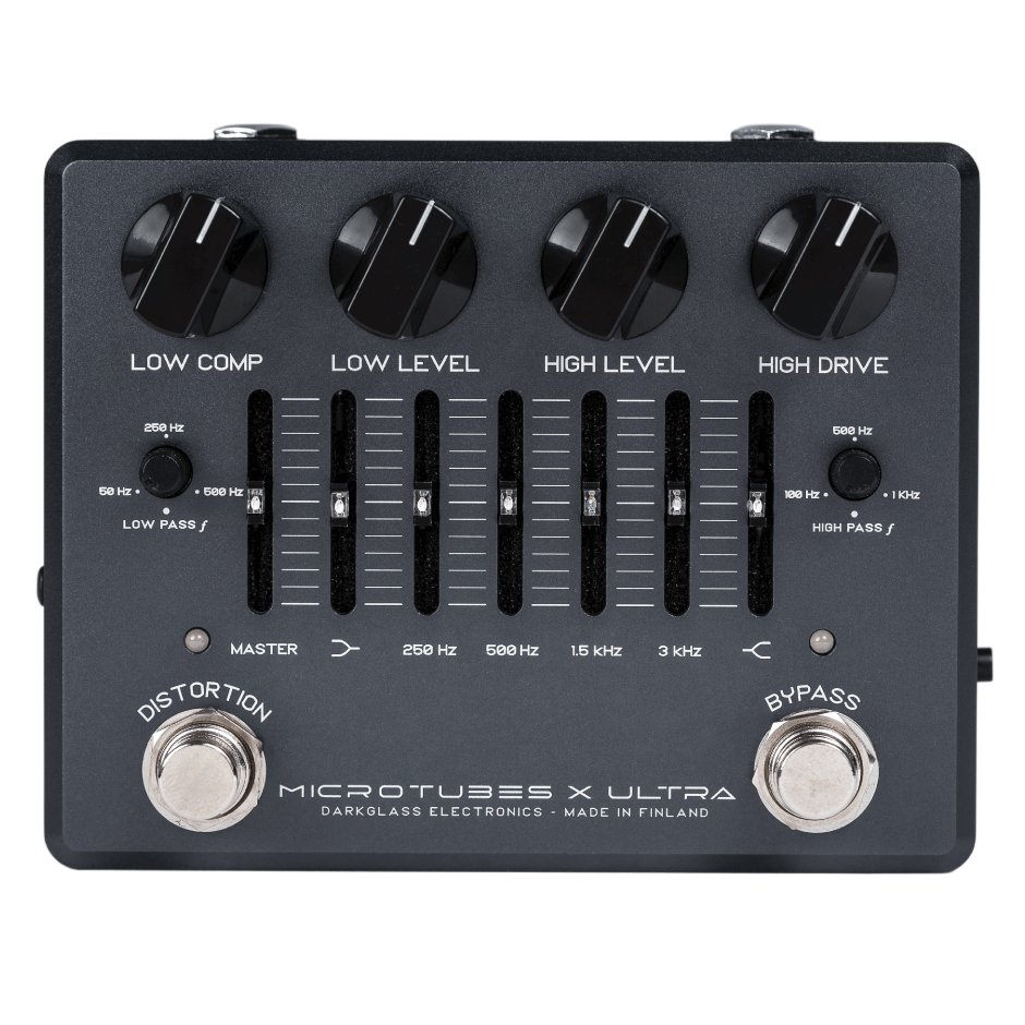 Darkglass Microtubes X Ultra bass distortion pedal — front control panel