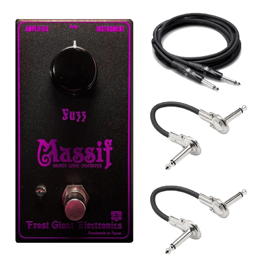 Frost Giant Electronics Massif fuzz pedal - black enclosure with bundled Hosa guitar and patch cables