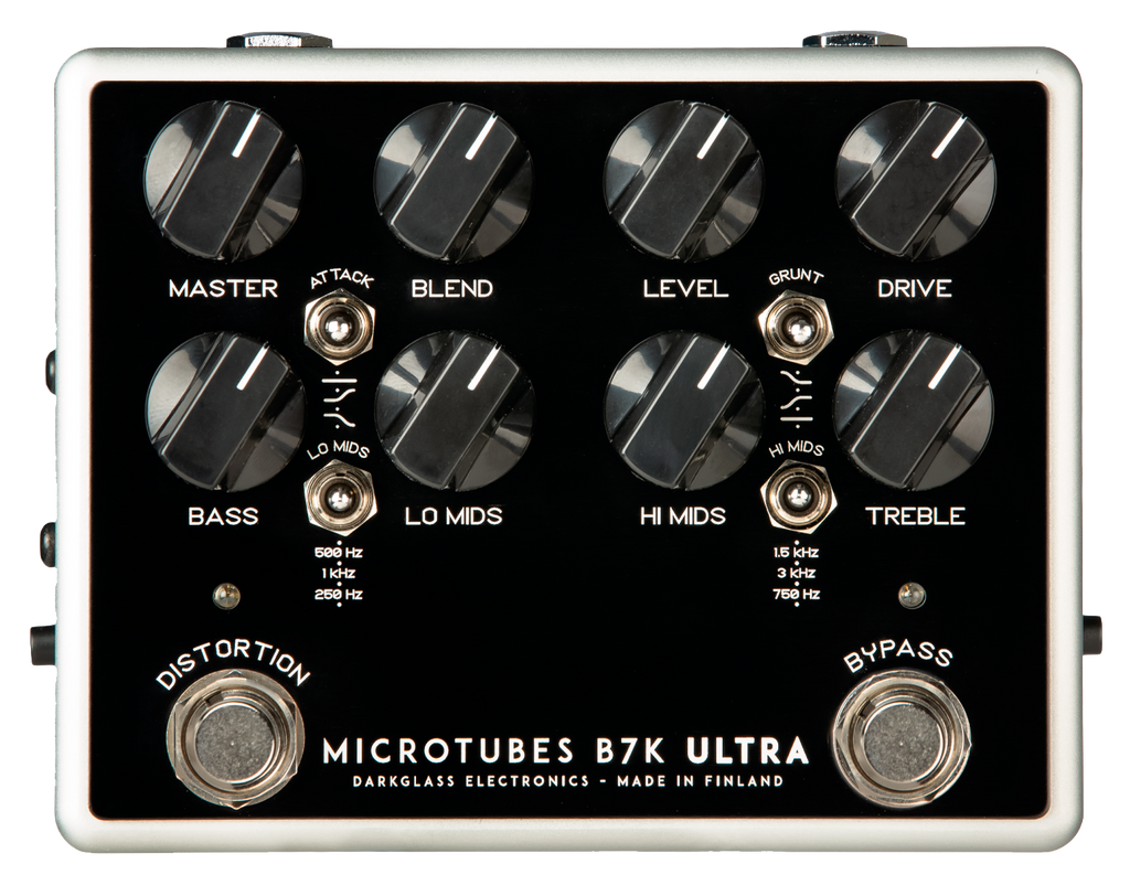 Darkglass Microtubes B7K Ultra Aux-In bass preamp pedal — black enclosure top control panel view