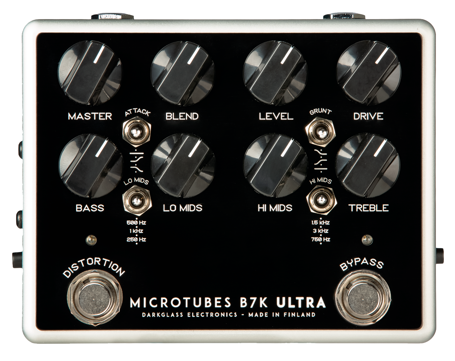 Darkglass Microtubes B7K Ultra Aux-In bass preamp pedal — black enclosure top control panel view