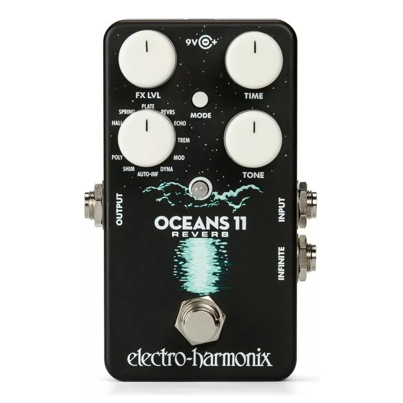 Electro-Harmonix Oceans 11 reverb pedal - black enclosure, top view