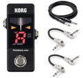 Korg Pitchblack Mini PB01 pedal tuner — black enclosure with LED display, shown with included cables