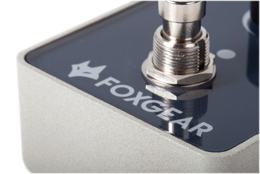 Foxgear Q Boost pedal with Foxgear logo