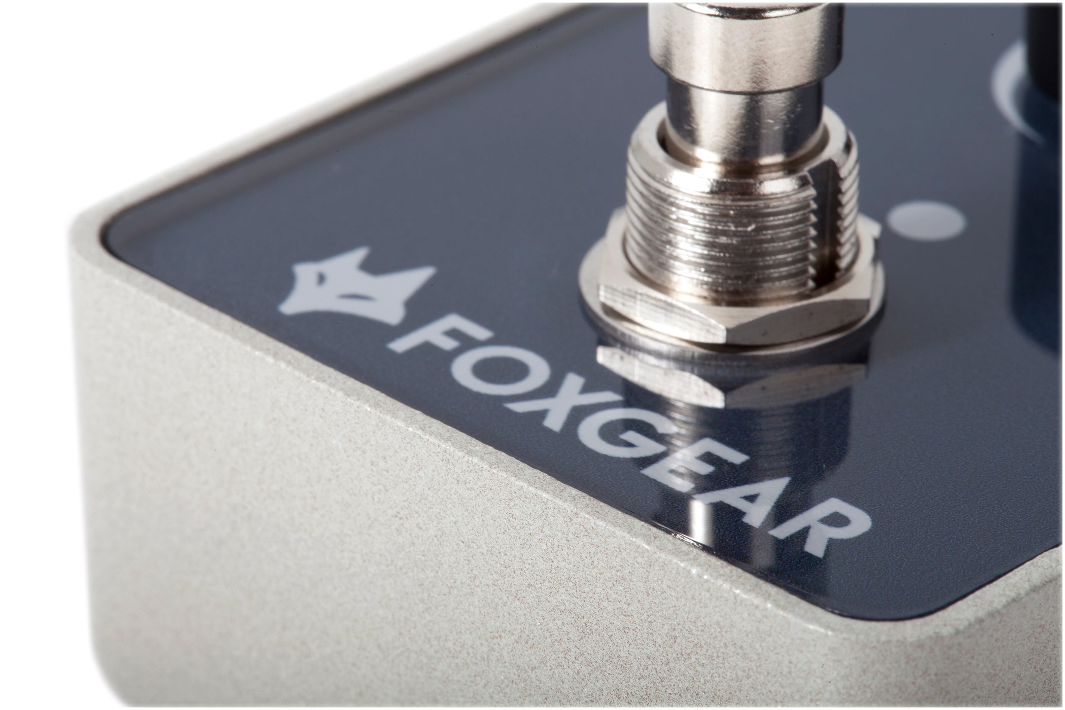 Foxgear Q Boost pedal Foxgear logo detail