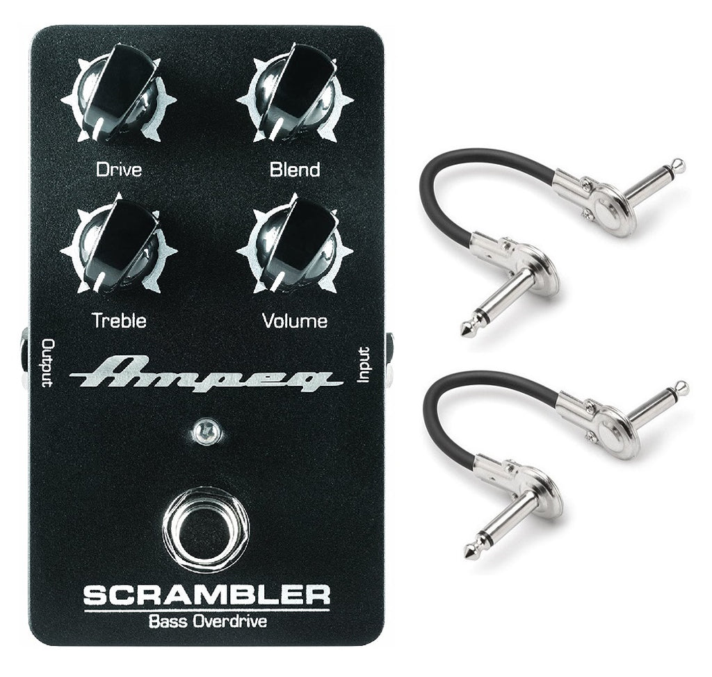 Ampeg Scrambler bass overdrive pedal — black, with two included patch cables