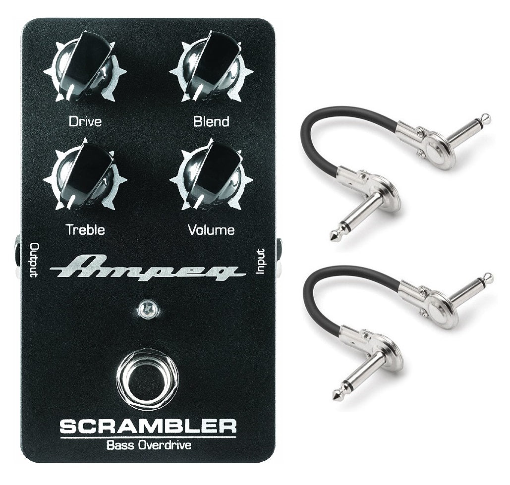 Ampeg Scrambler bass overdrive pedal — black, with two included patch cables