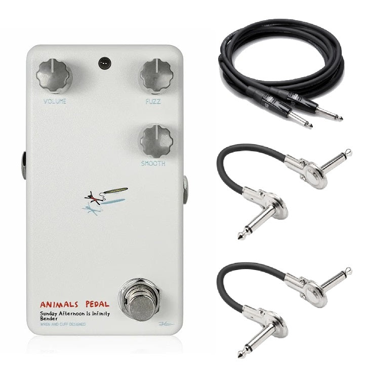 New Animals Pedal Sunday Afternoon Is Infinity Bender Fuzz V2, white enclosure, with patch cables and instrument cable
