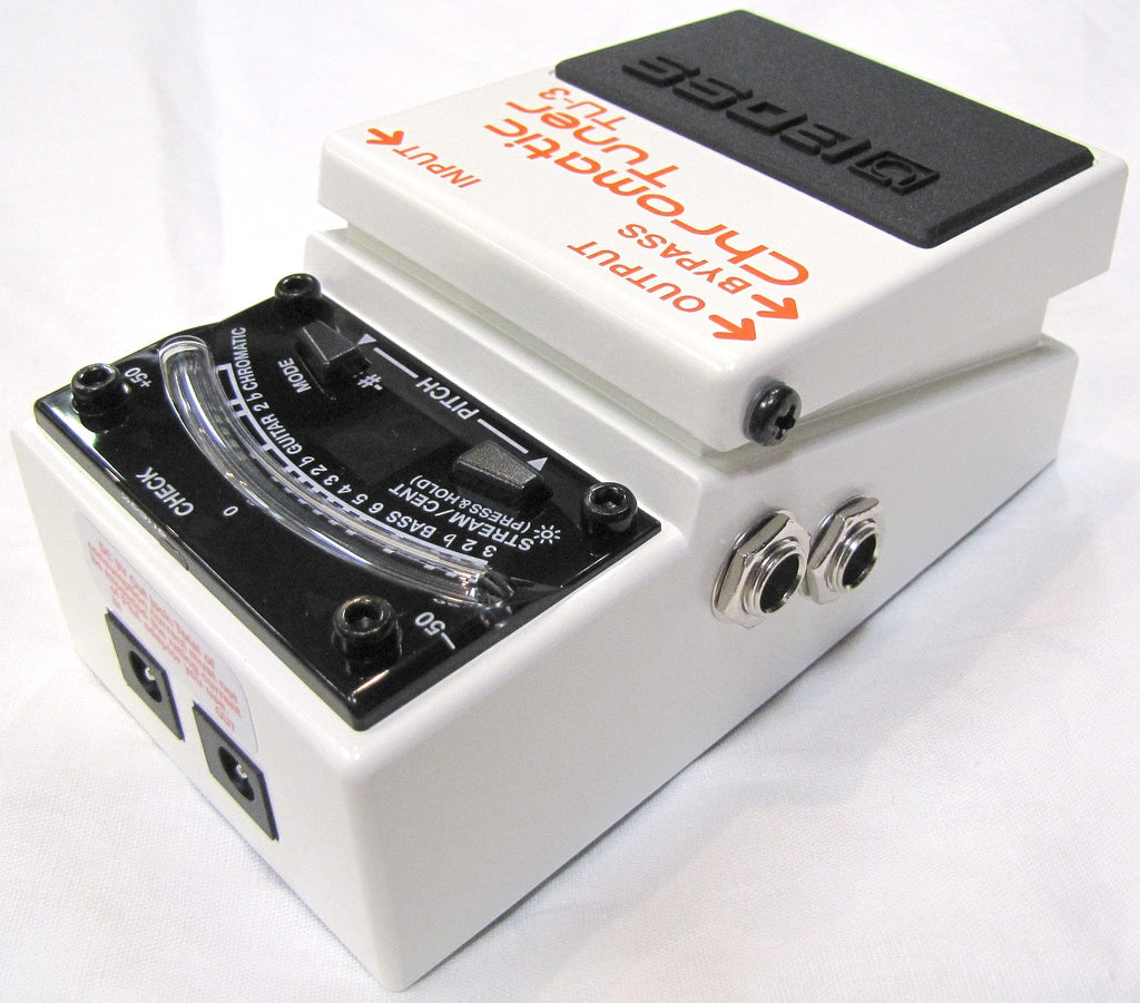 Used Boss TU-3 Chromatic Tuner pedal showing input and output jacks