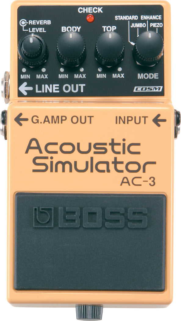 Boss AC-3 Acoustic Simulator pedal - orange enclosure top control panel