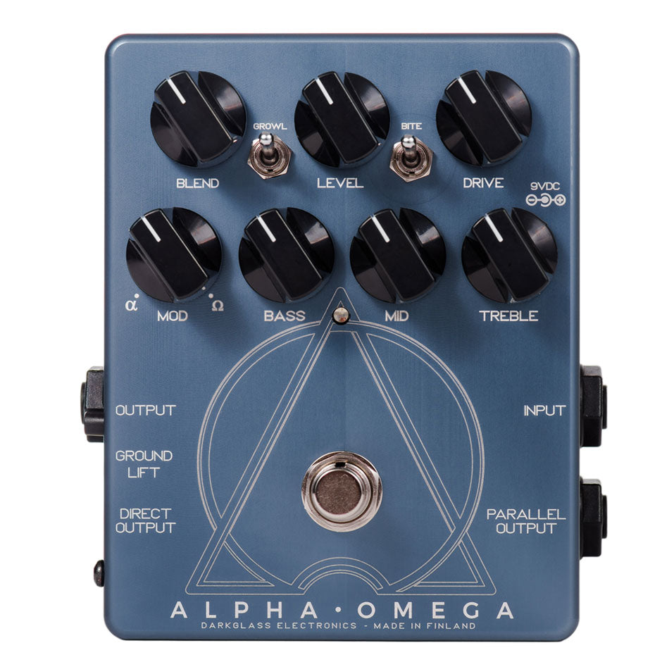 Darkglass Alpha Omega dual bass preamp and overdrive pedal — blue enclosure control panel