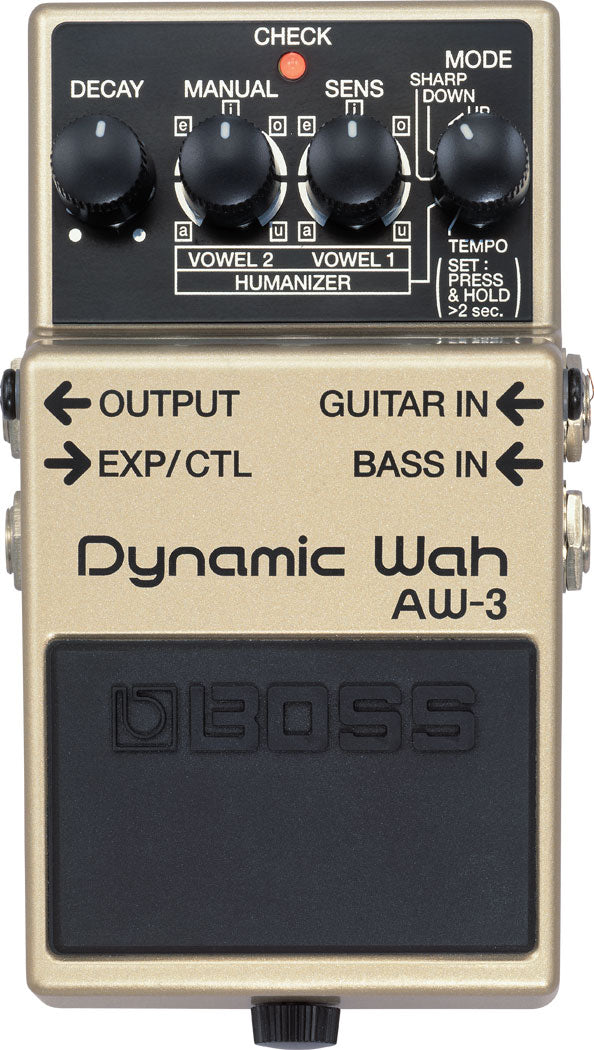 Boss AW-3 Dynamic Wah auto-wah pedal — top control panel view