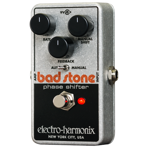 Electro-Harmonix Bad Stone phaser pedal - silver die-cast enclosure, front view