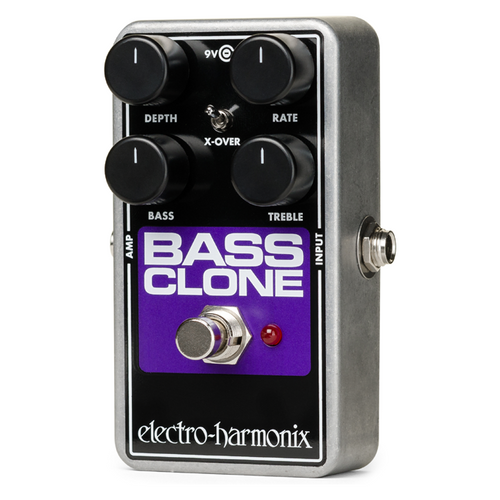 Electro-Harmonix Bass Clone bass chorus pedal, gray, Depth Rate Bass Treble knobs, X-Over switch