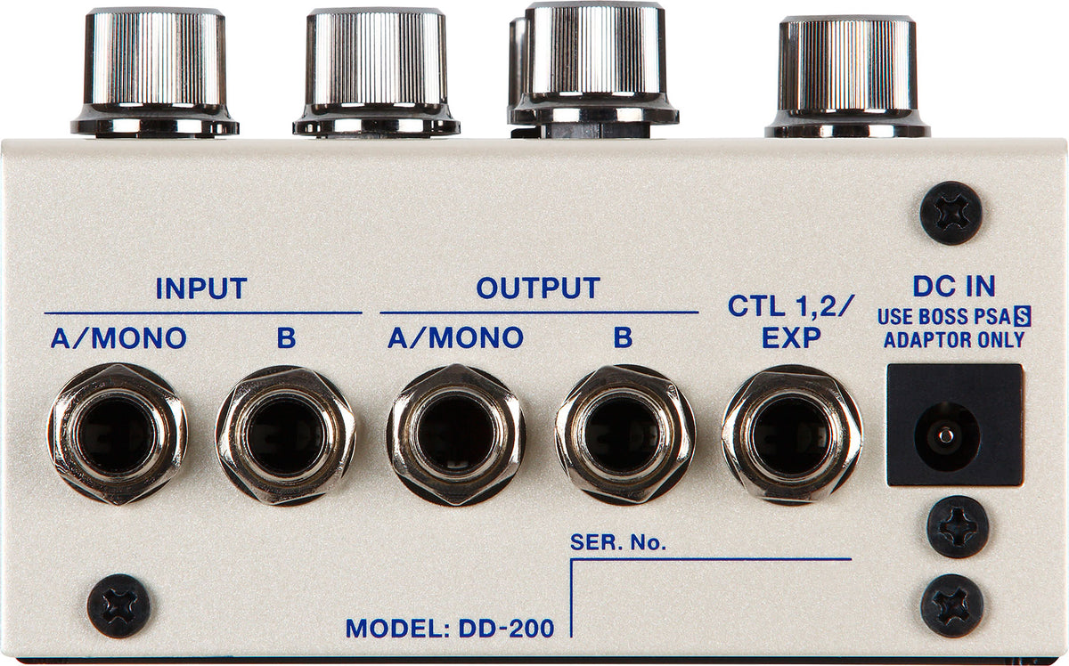 Boss DD-200 digital delay pedal — rear panel with I/O connections