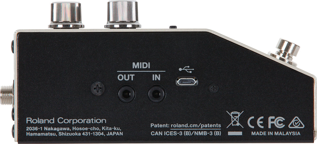 Boss DD-200 digital delay pedal — side profile view showing footswitches