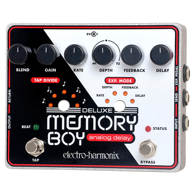 Electro-Harmonix Deluxe Memory Boy Analog Delay Pedal — black and white enclosure with tap tempo and expression input