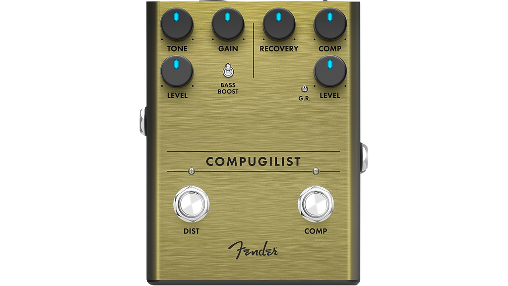 Fender Compugilist compressor/distortion pedal — top control panel view