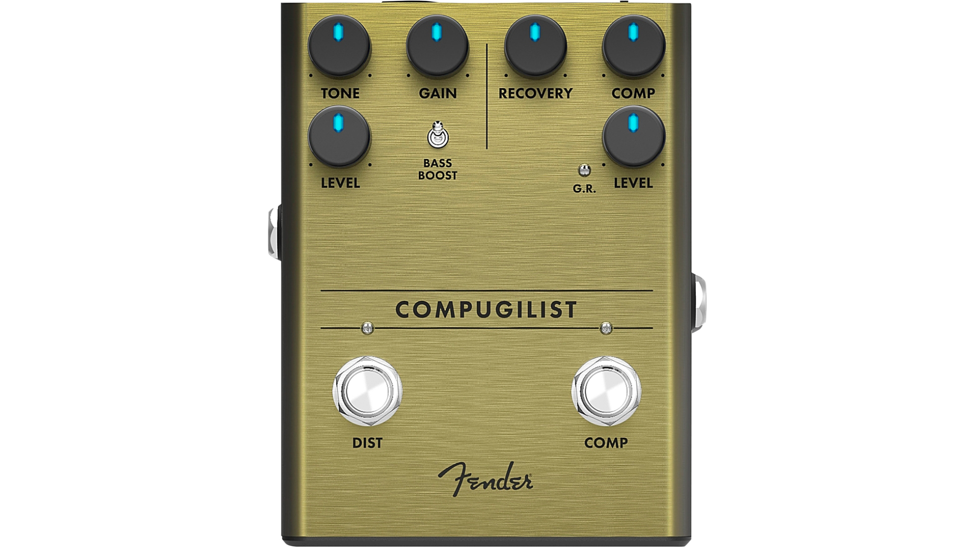 Fender Compugilist compressor/distortion pedal — top control panel view