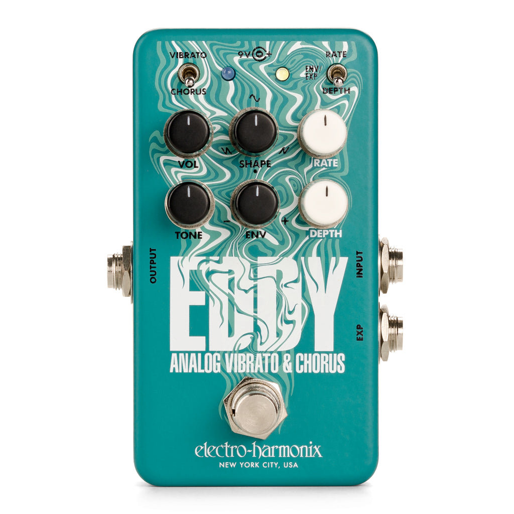 Electro-Harmonix Eddy analog vibrato and chorus pedal — teal front view