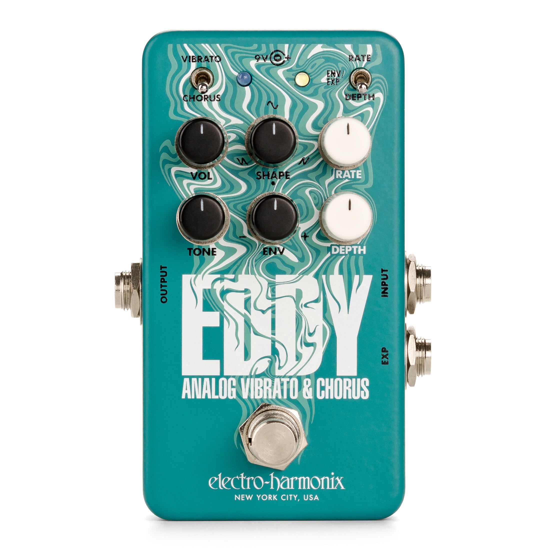 Electro-Harmonix Eddy analog vibrato and chorus pedal — teal front view