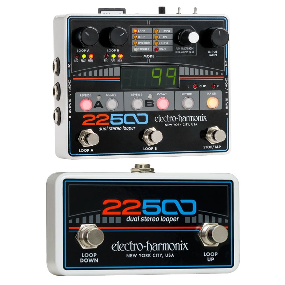 Electro-Harmonix 22500 dual stereo looper with foot controller — silver and black