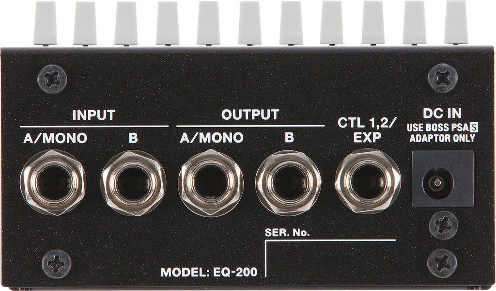 Boss EQ-200 graphic equalizer pedal — rear panel with I/O connections