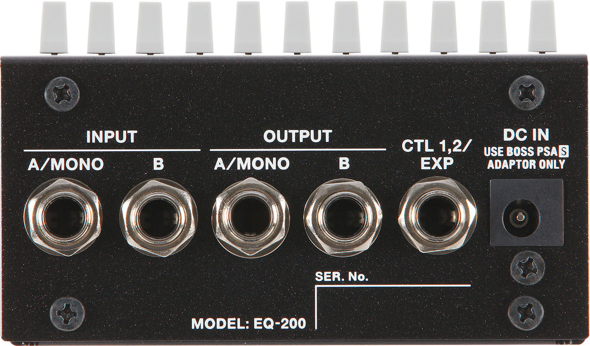 Boss EQ-200 graphic equalizer pedal — rear panel with I/O connections