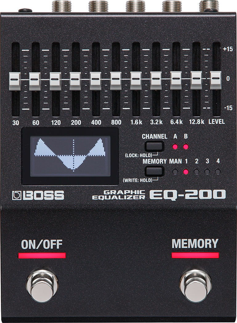 Boss EQ-200 graphic equalizer pedal — front panel view showing EQ sliders