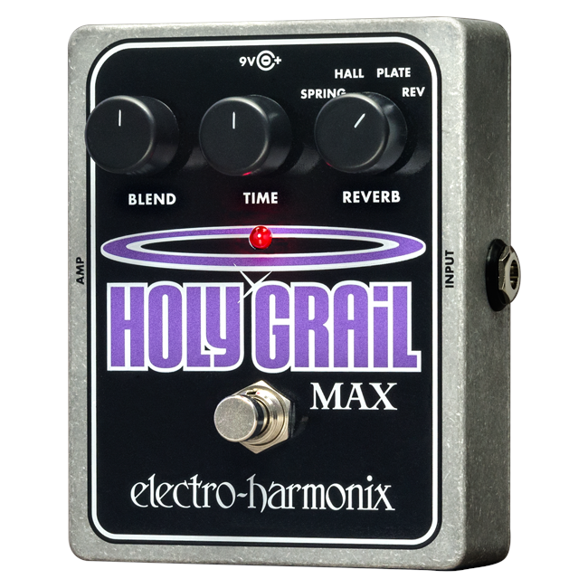 Electro-Harmonix Holy Grail Max reverb pedal — silver enclosure front view