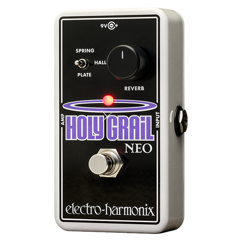 Electro-Harmonix Holy Grail Neo reverb pedal — silver chassis with purple graphic
