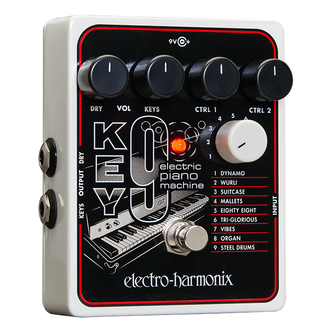 Electro-Harmonix KEY9 Electric Piano Machine pedal — white and black housing, top controls