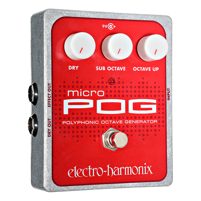New Electro-Harmonix Micro POG red polyphonic octave generator pedal top view