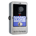 Electro-Harmonix Nano Clone chorus pedal, silver chassis with blue label, angled view