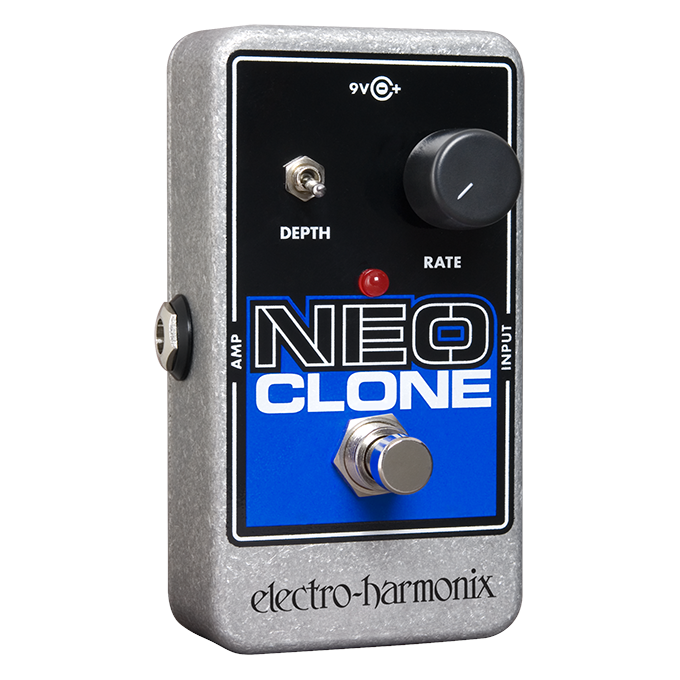 Electro-Harmonix Neo Clone analog chorus pedal — silver enclosure, blue label