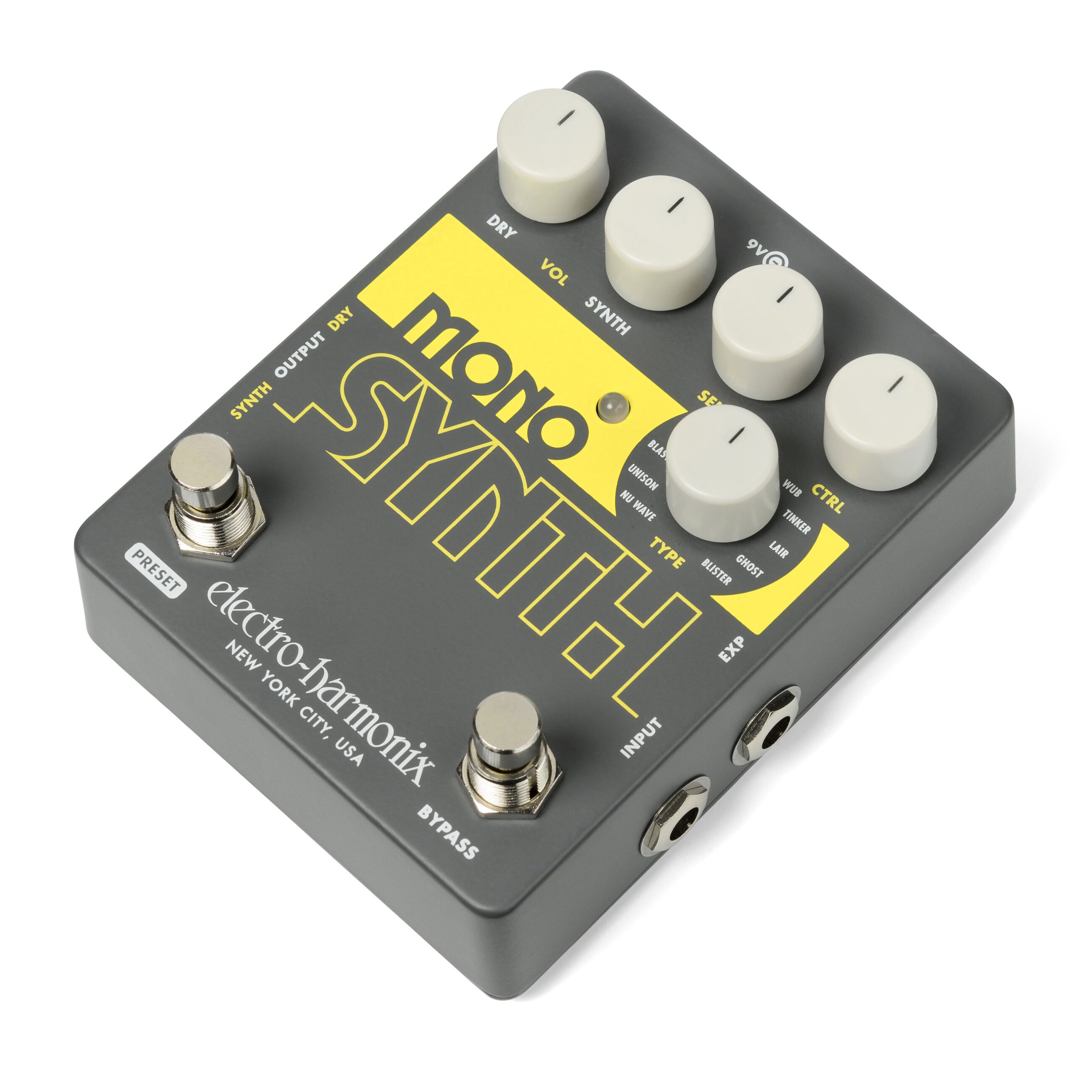 EHX Mono Synth synthesizer pedal — side view with I/O jacks