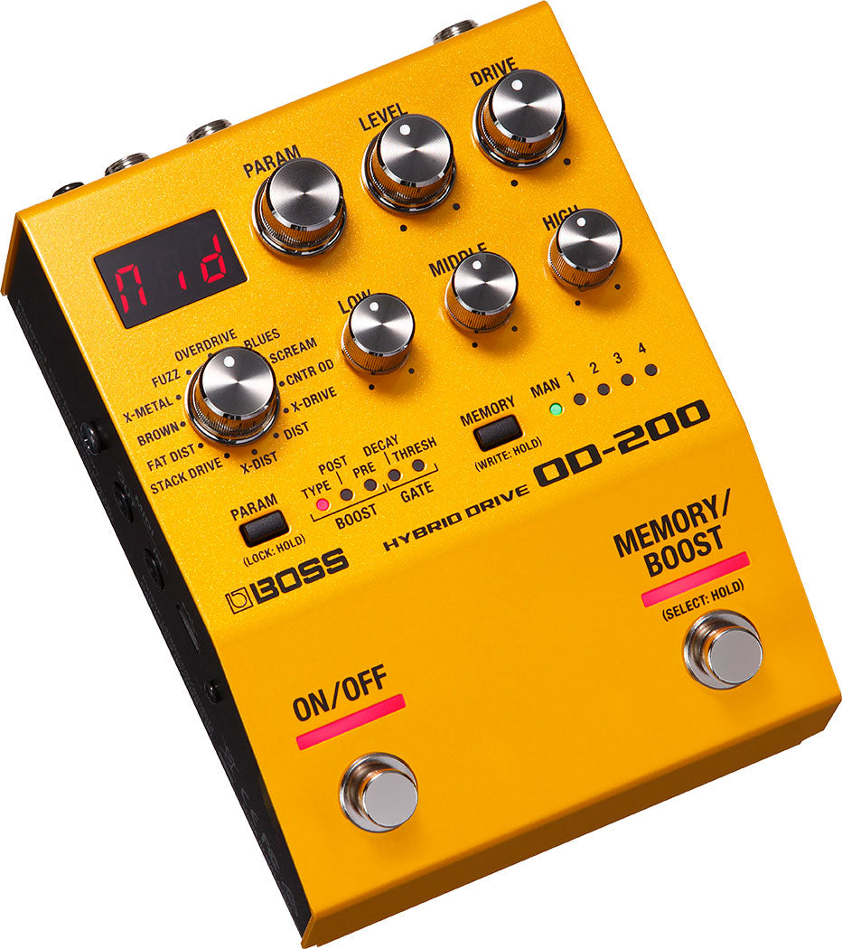 Boss OD-200 Hybrid Drive overdrive distortion pedal — angle view