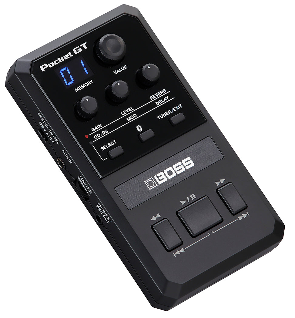 Boss Pocket GT processor angled view of compact black body