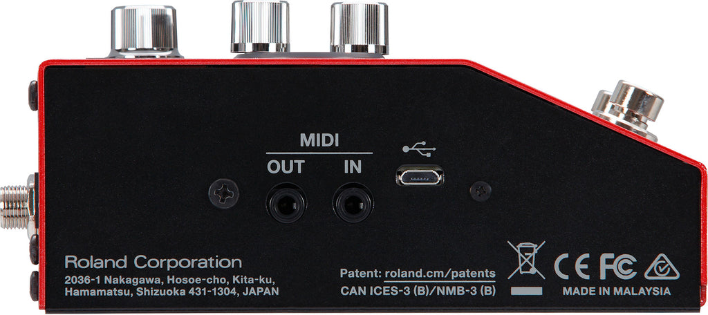 Boss RC-10R Rhythm Loop Station pedal side view with jacks